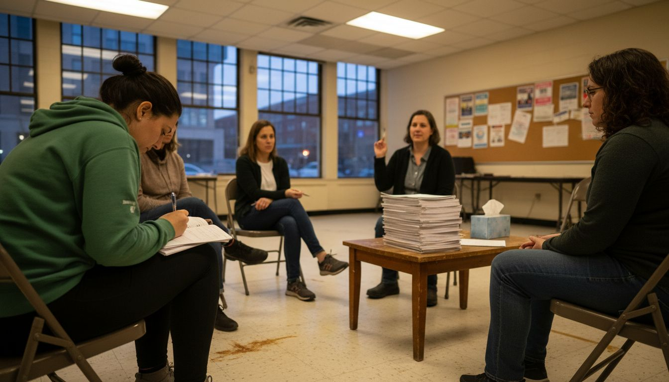 Support group session in community center