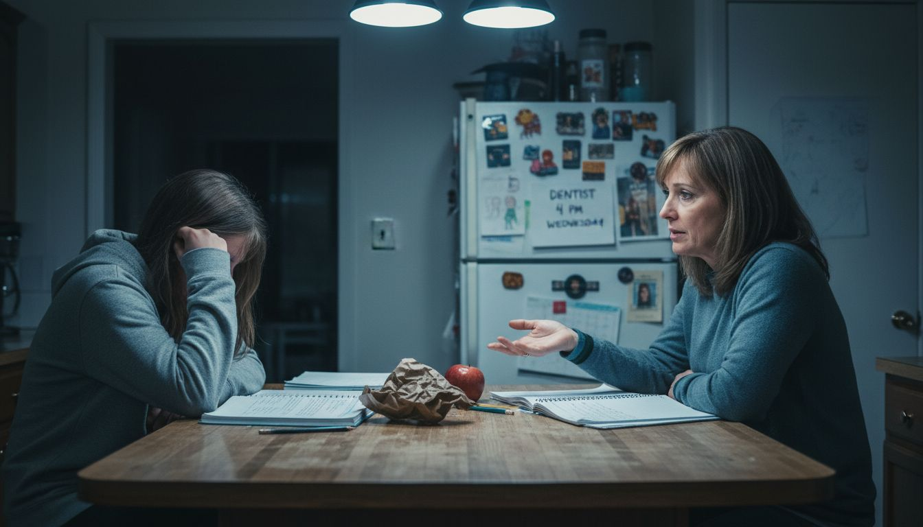 Mother talking with withdrawn teenage daughter