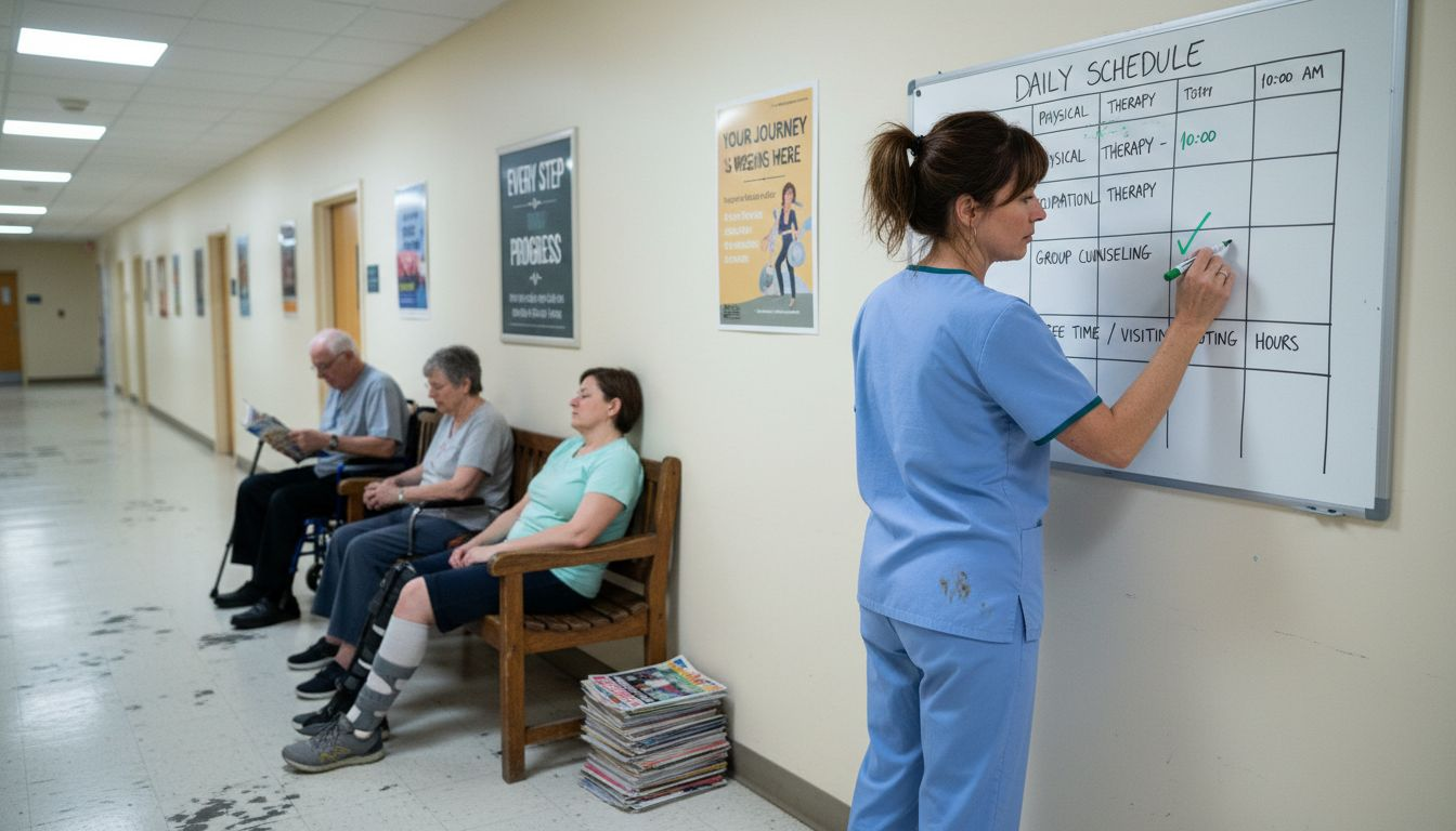 Nurse checking rehab daily activity schedule