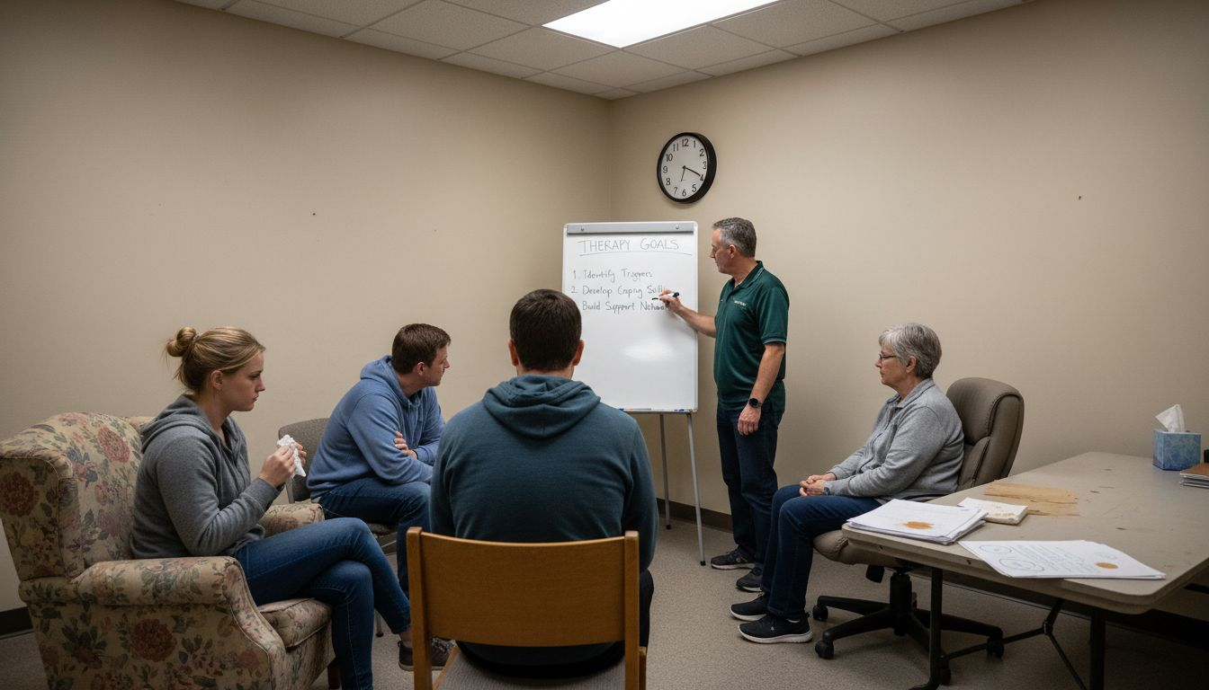 People attending group therapy at rehab