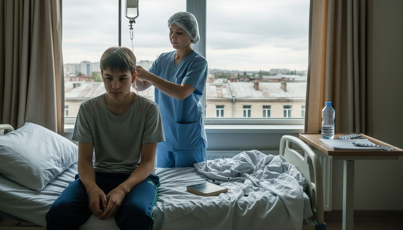 Teen patient in supervised detox hospital room