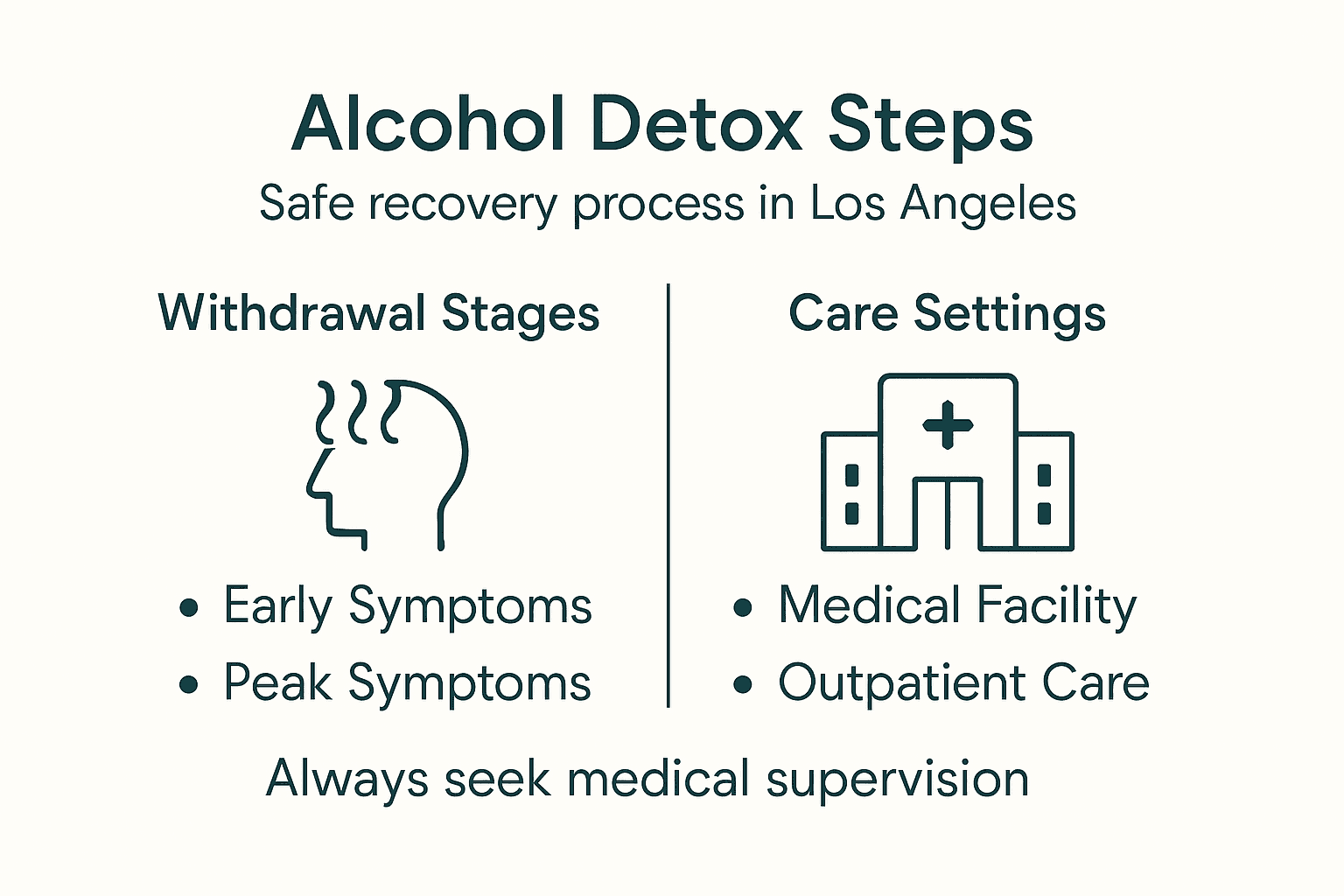 Infographic of alcohol detox steps and care settings