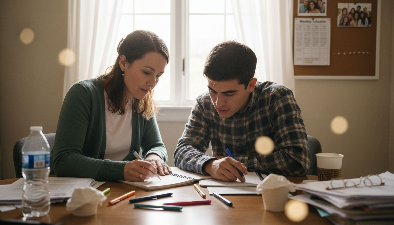 Case manager and client reviewing aftercare plan