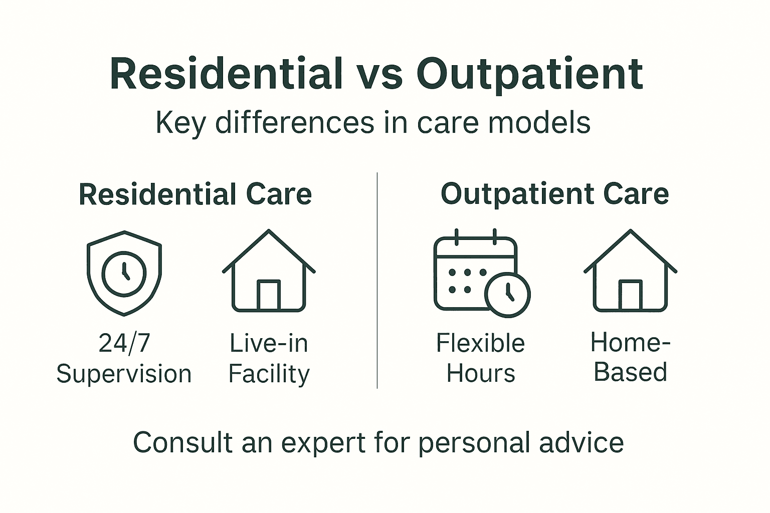 Infographic contrasting residential and outpatient care