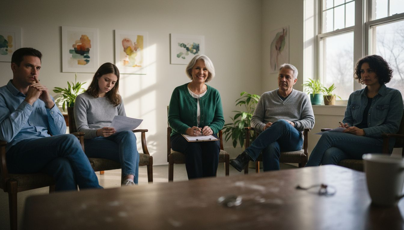 Therapist leading a recovery group discussion