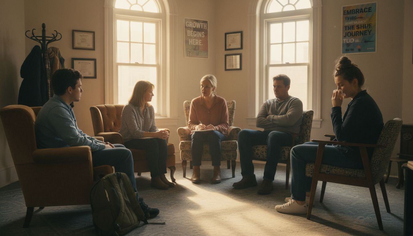 Family group therapy session in counselor’s office