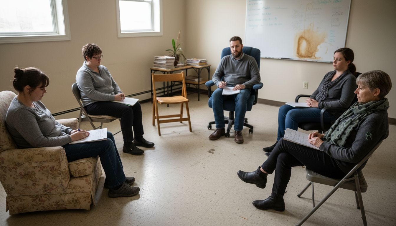 Group rehab session midday in clinic room