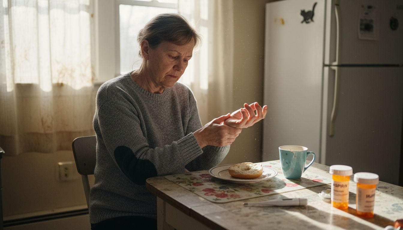 Woman showing physical warning signs