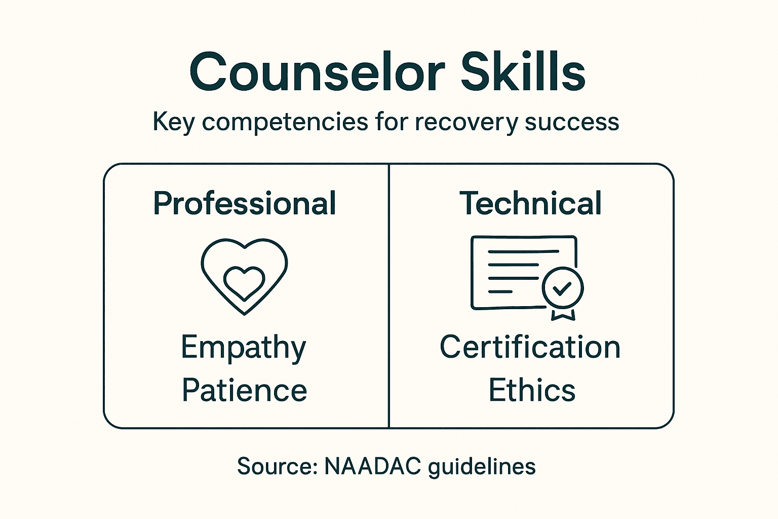 Infographic of core addiction counselor skills