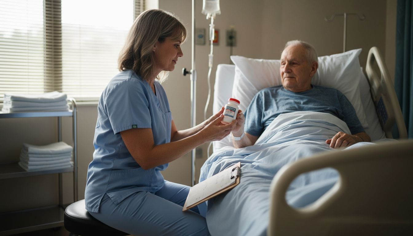 Clinician providing medication support in rehab