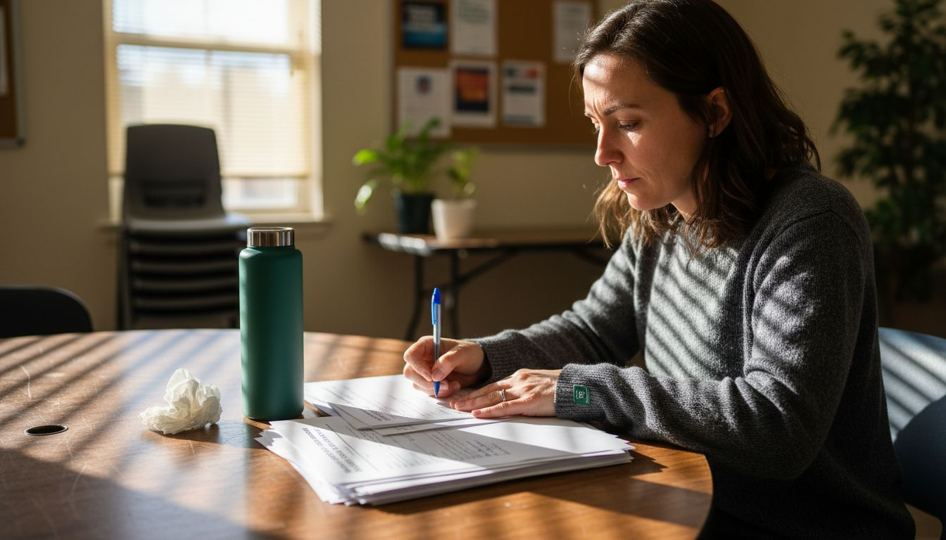 Woman filling rehab enrollment paperwork