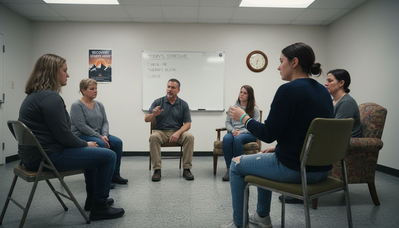 Group therapy circle at rehab center