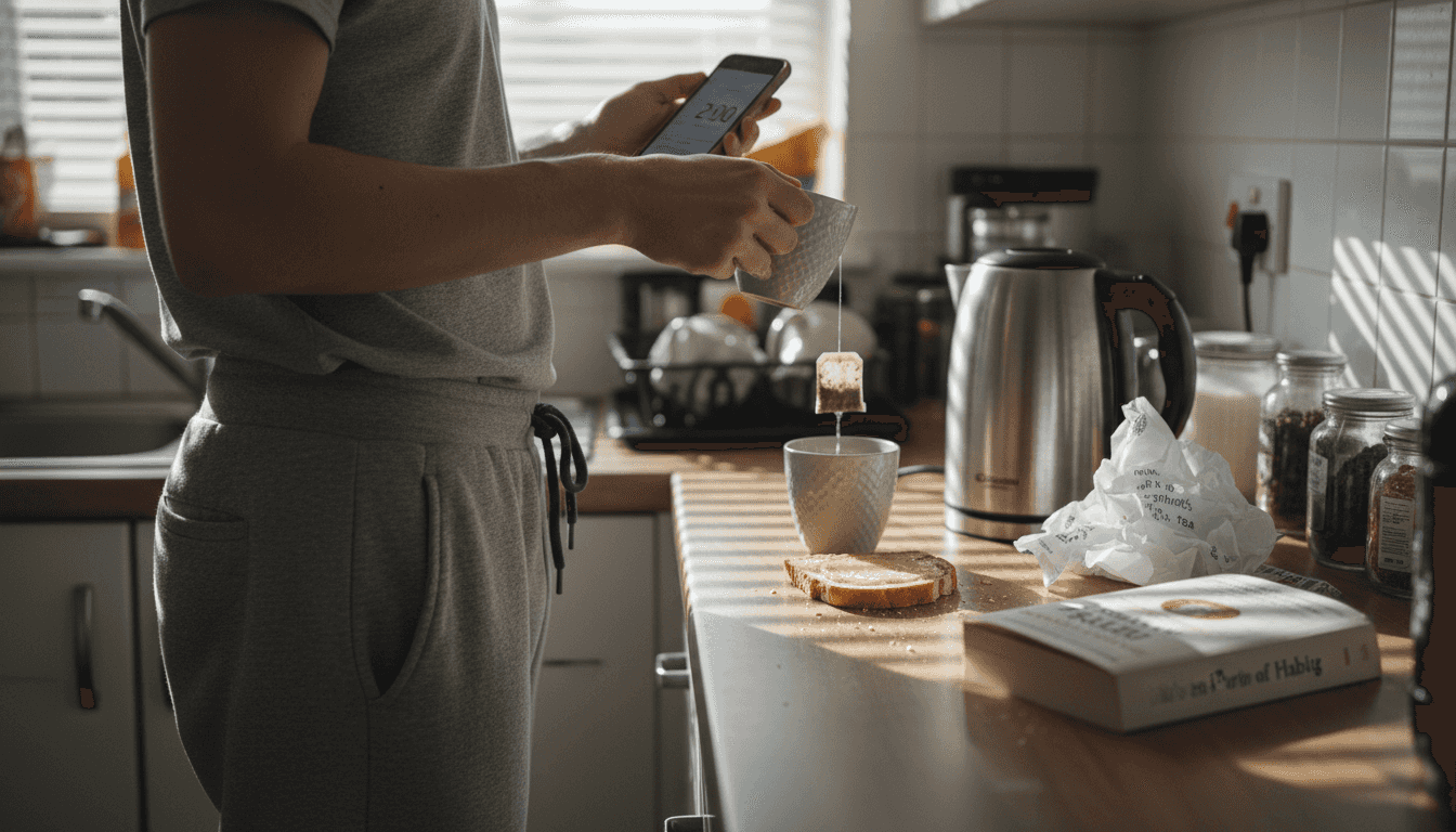 Young adult practicing morning self-care routine