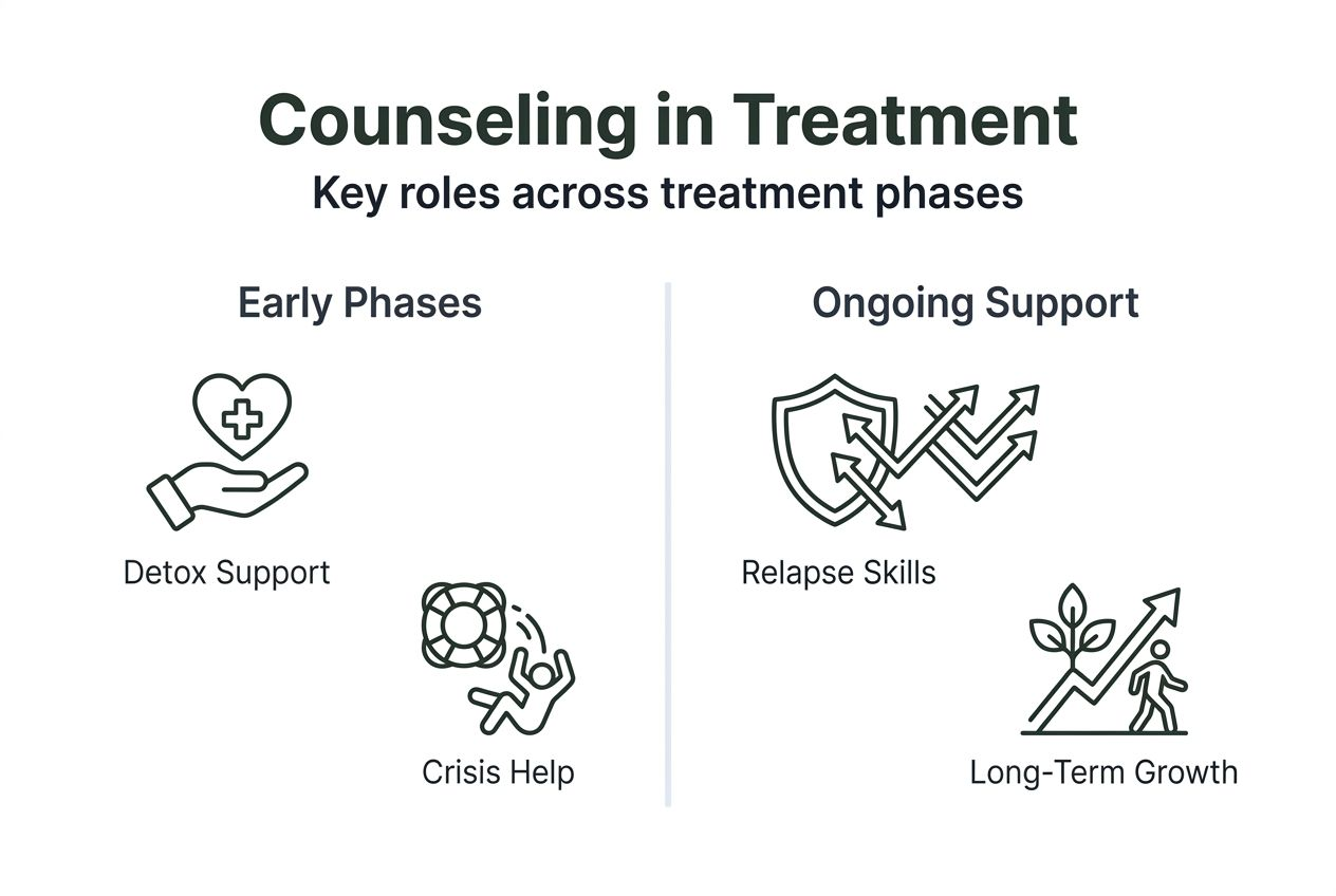 Infographic showing counseling roles by treatment phase