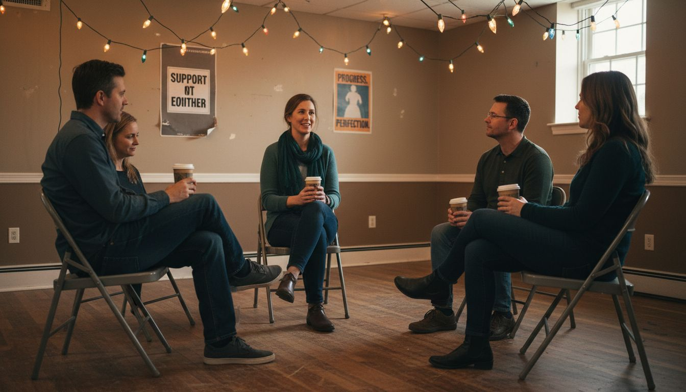 Support group sharing in relaxed community setting