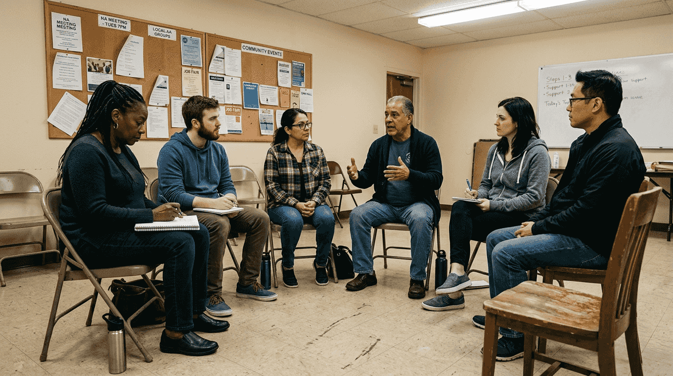 Peer support session in outpatient group room