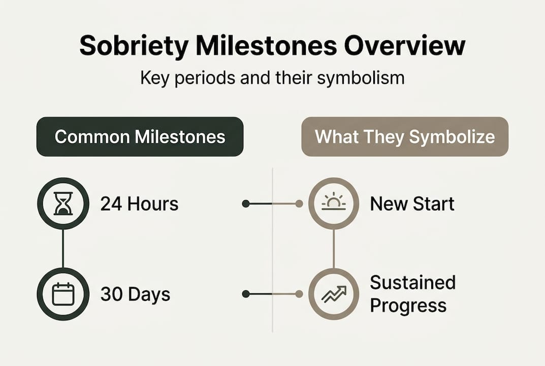 Infographic showing key sobriety milestones and meanings