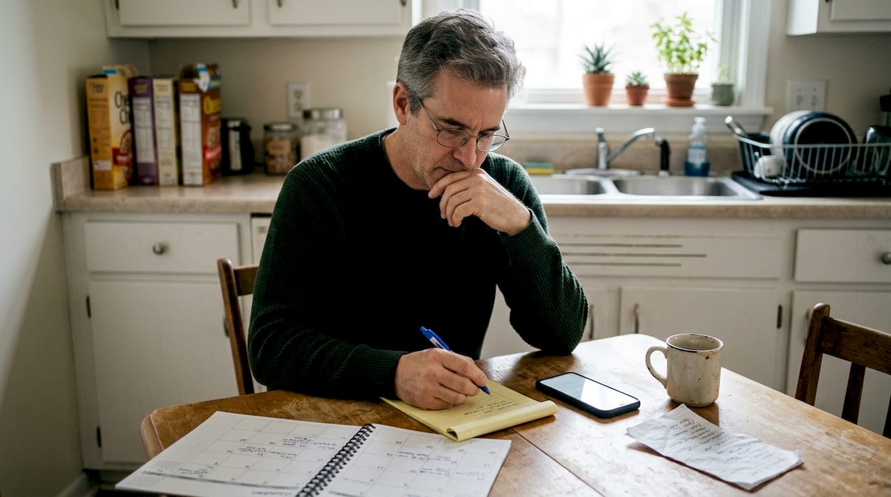 Man prepares for talk by writing intentions