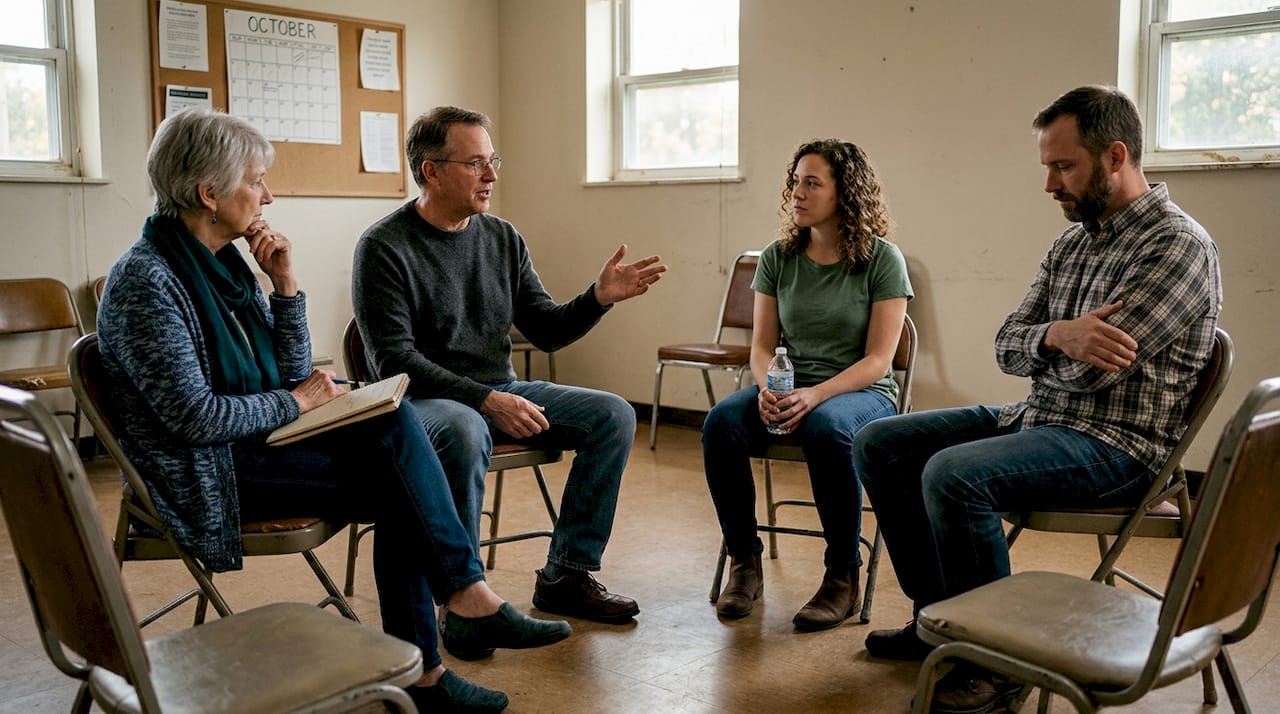Group support meeting in community room