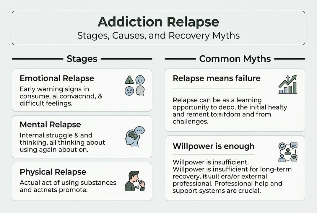 Infographic showing relapse stages and myths