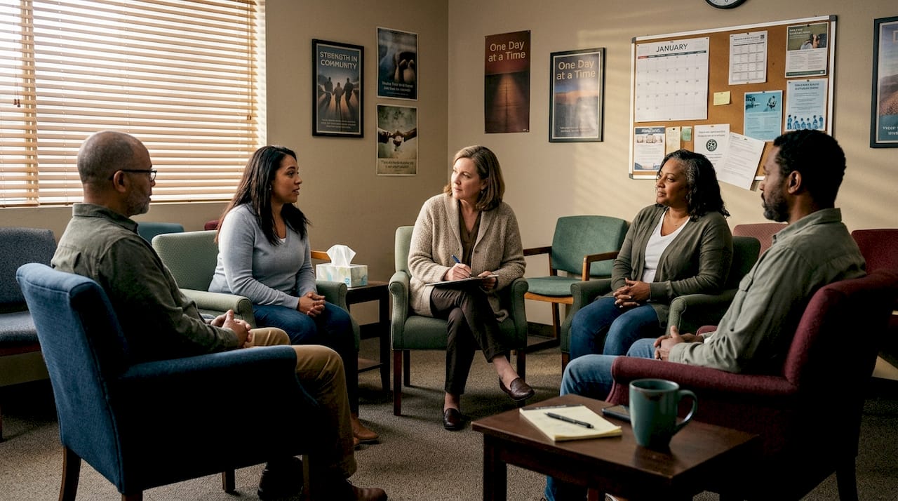 Therapist leading evidence-based group therapy session
