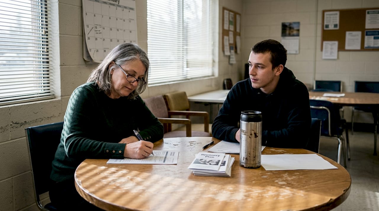 Case manager with client in support meeting