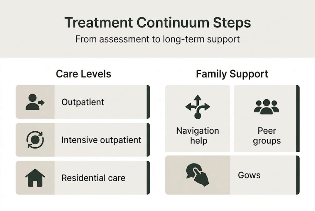 Infographic showing addiction care continuum steps