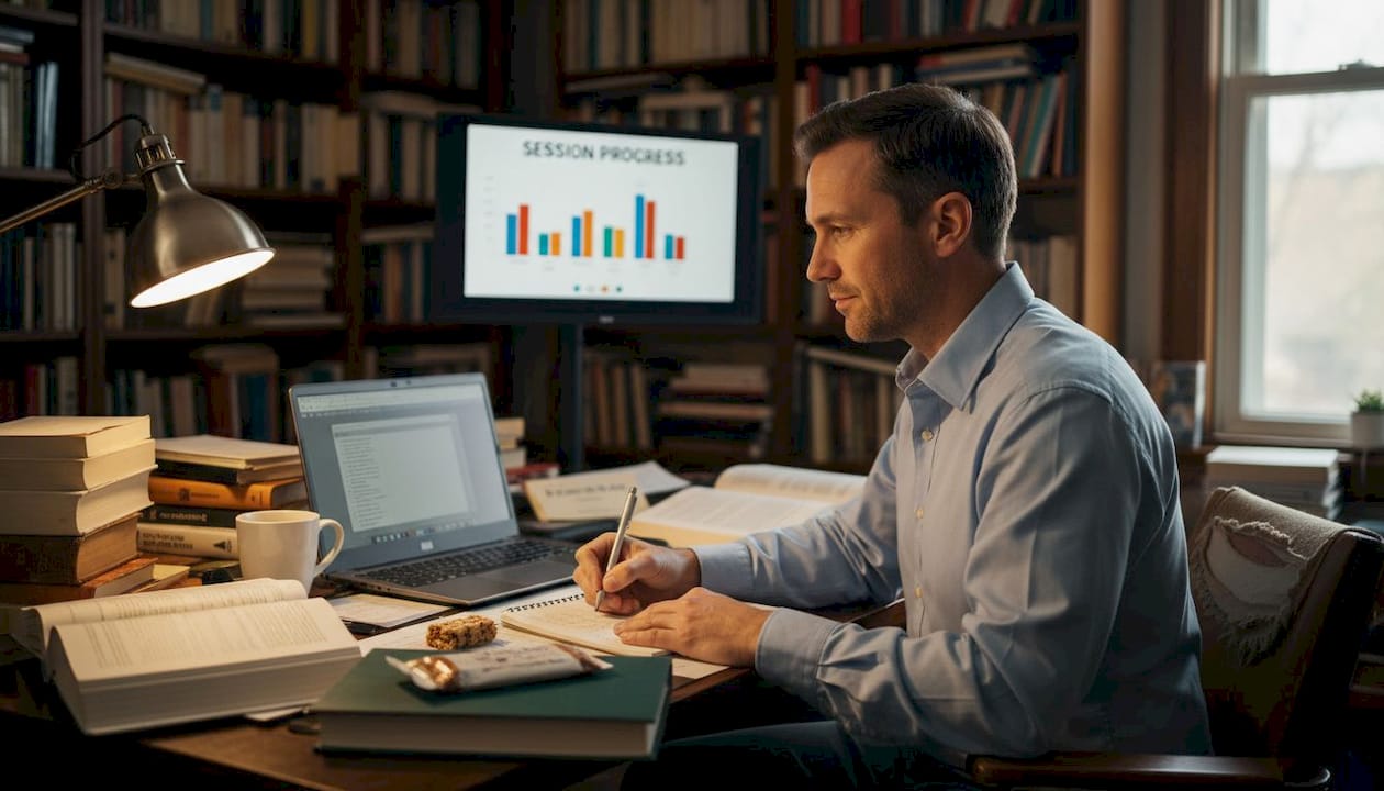 Therapist in home office during video consult