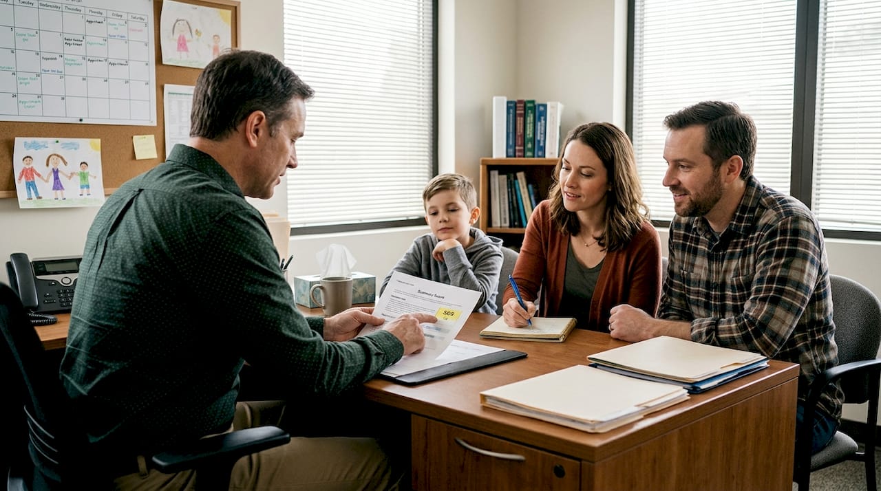 Counselor explains screening results to family