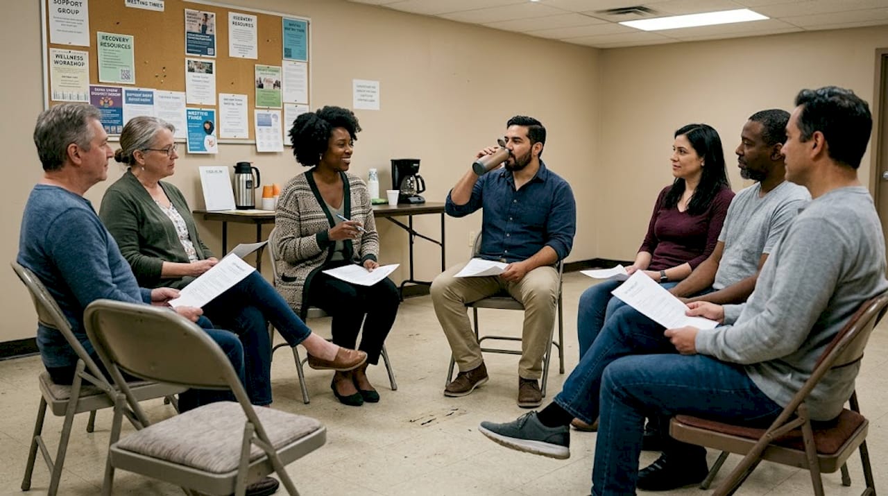 CBT addiction group therapy session in progress