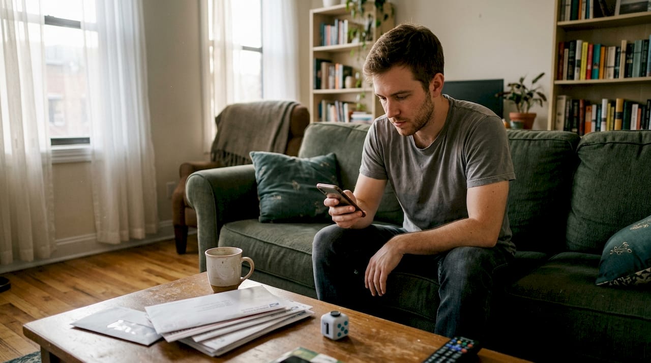 Person coping with stress at home
