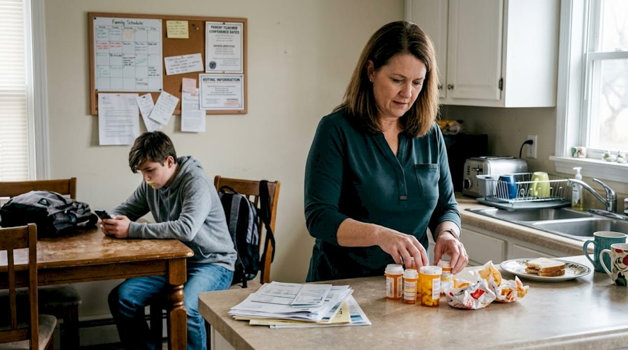 Stressed family in everyday kitchen scene