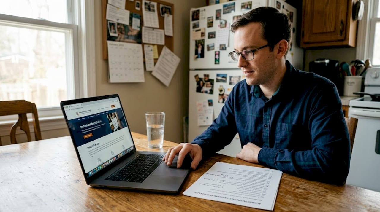 Man researching treatment facility accreditations