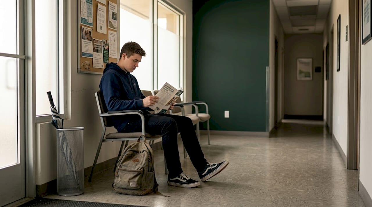 Man reading brochure in clinic waiting area