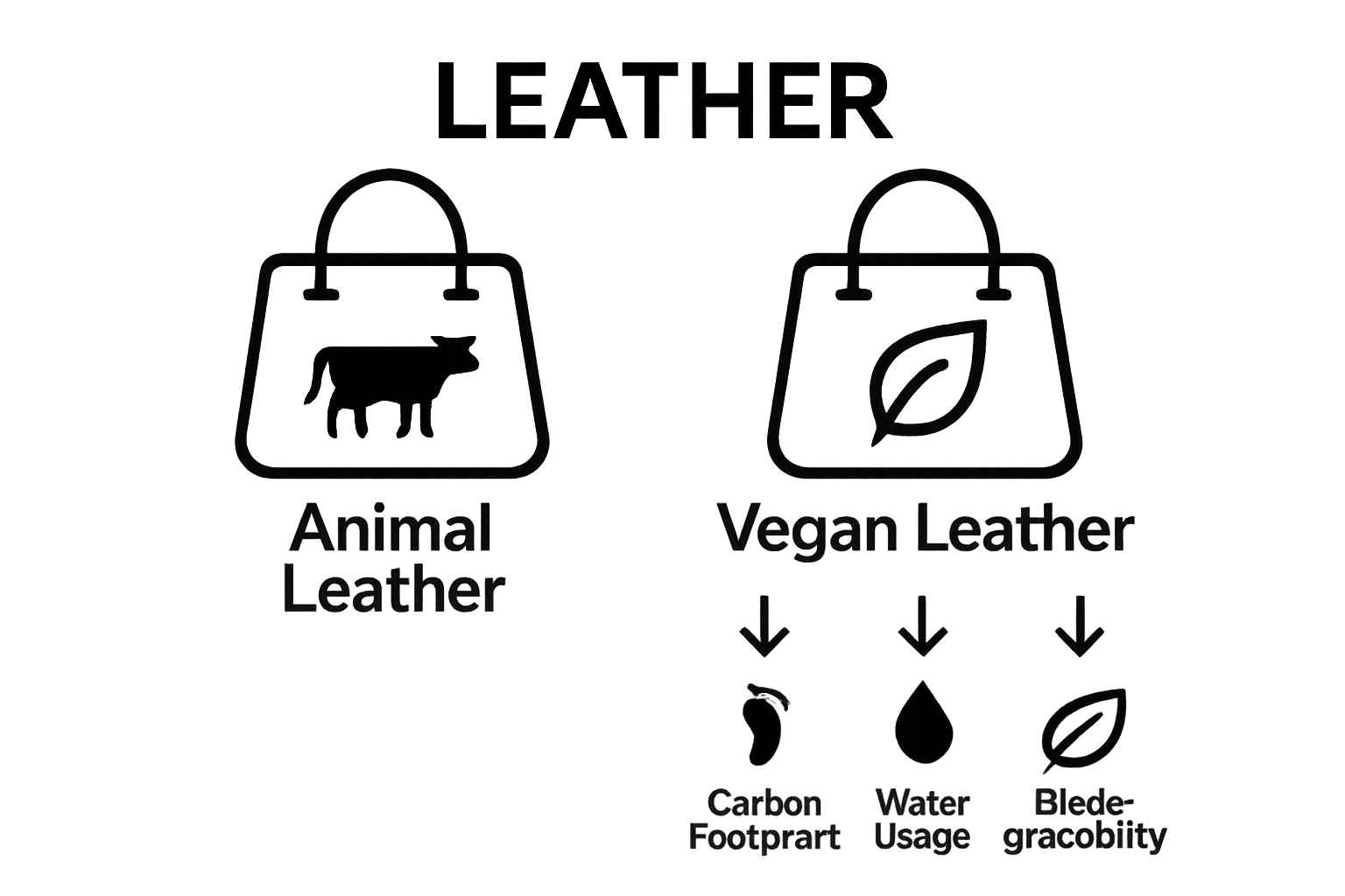 simple vegan vs traditional leather handbag chart