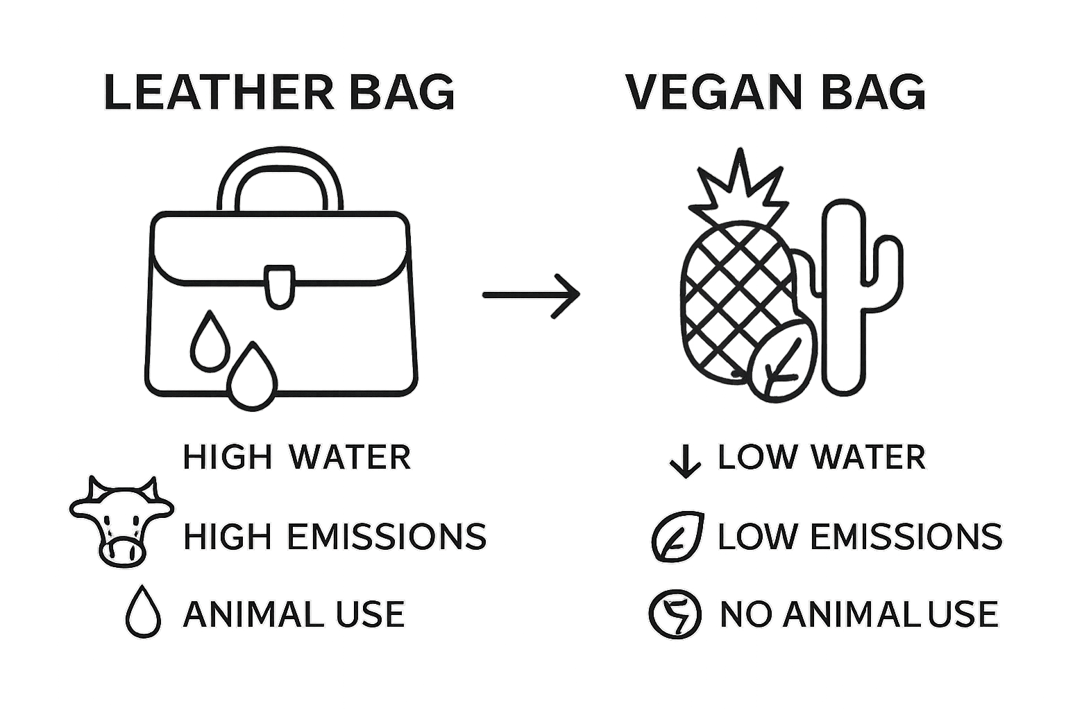 Infographic comparing leather and vegan bag environmental impact