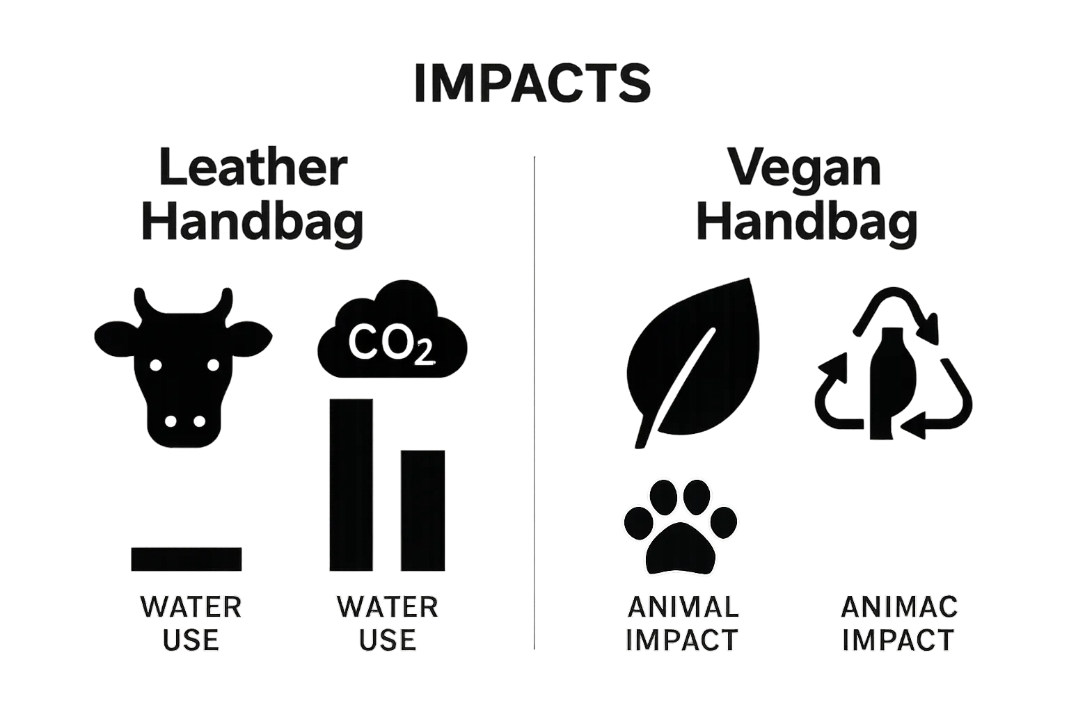 Comparison of leather and vegan handbags using icons and simple metrics