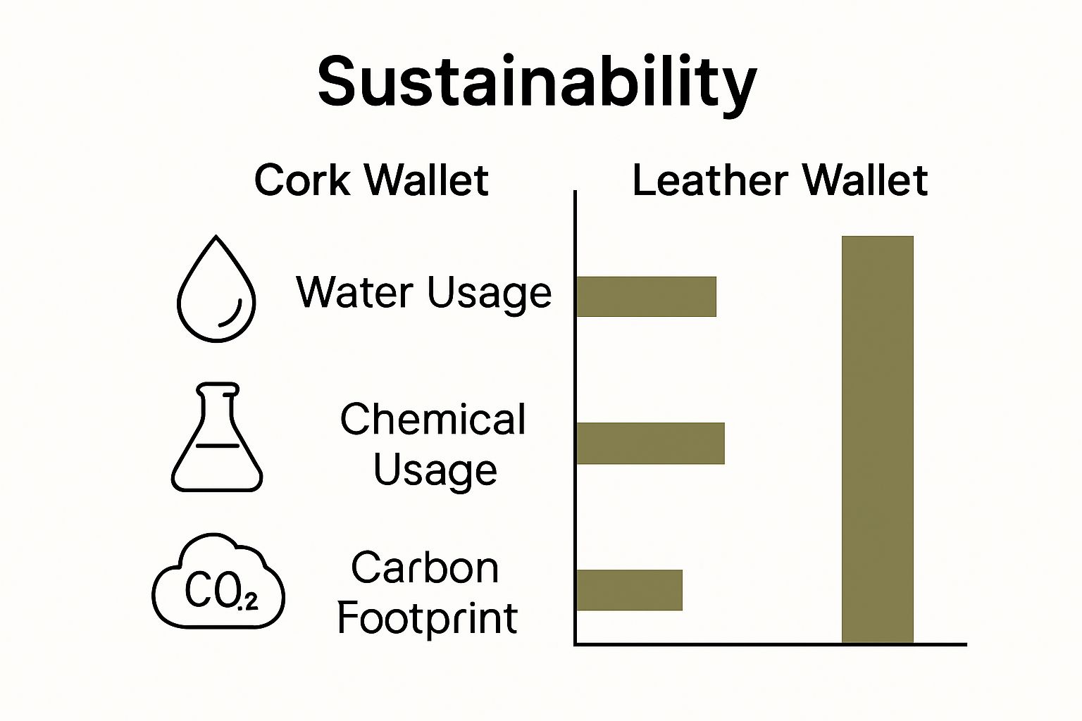 Infographic comparing cork and leather wallet environmental impact
