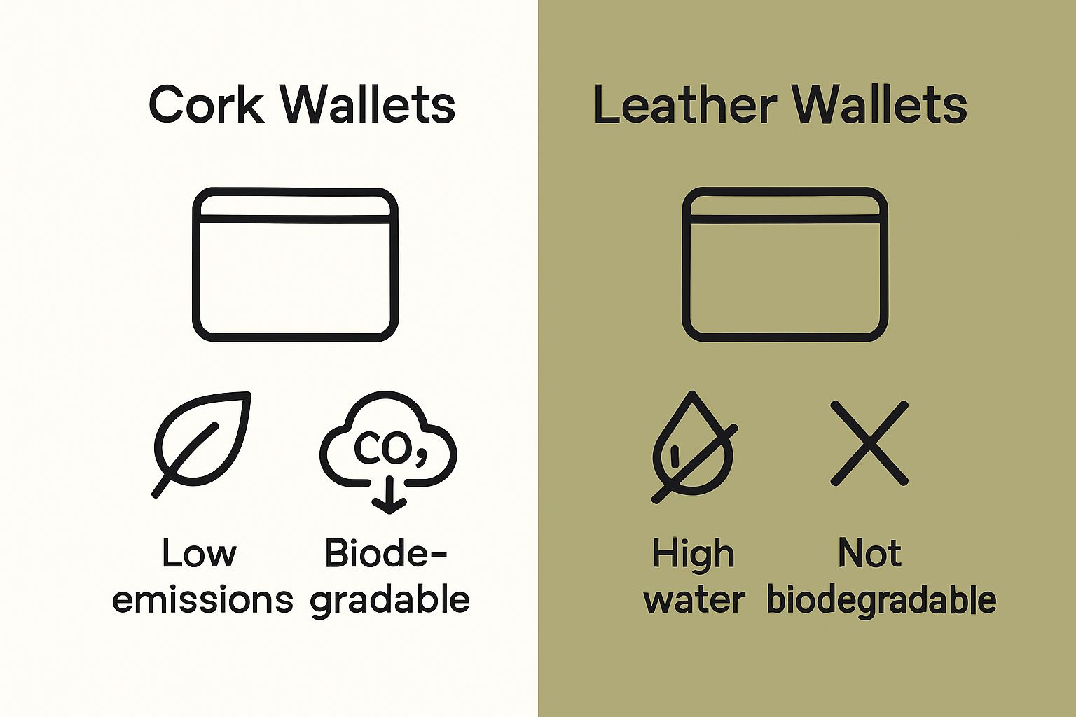 Comparison between cork and leather wallet sustainability metrics