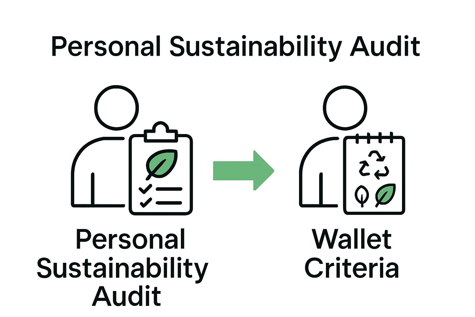 Simple visuals showing personal sustainability audit and eco wallet checklist
