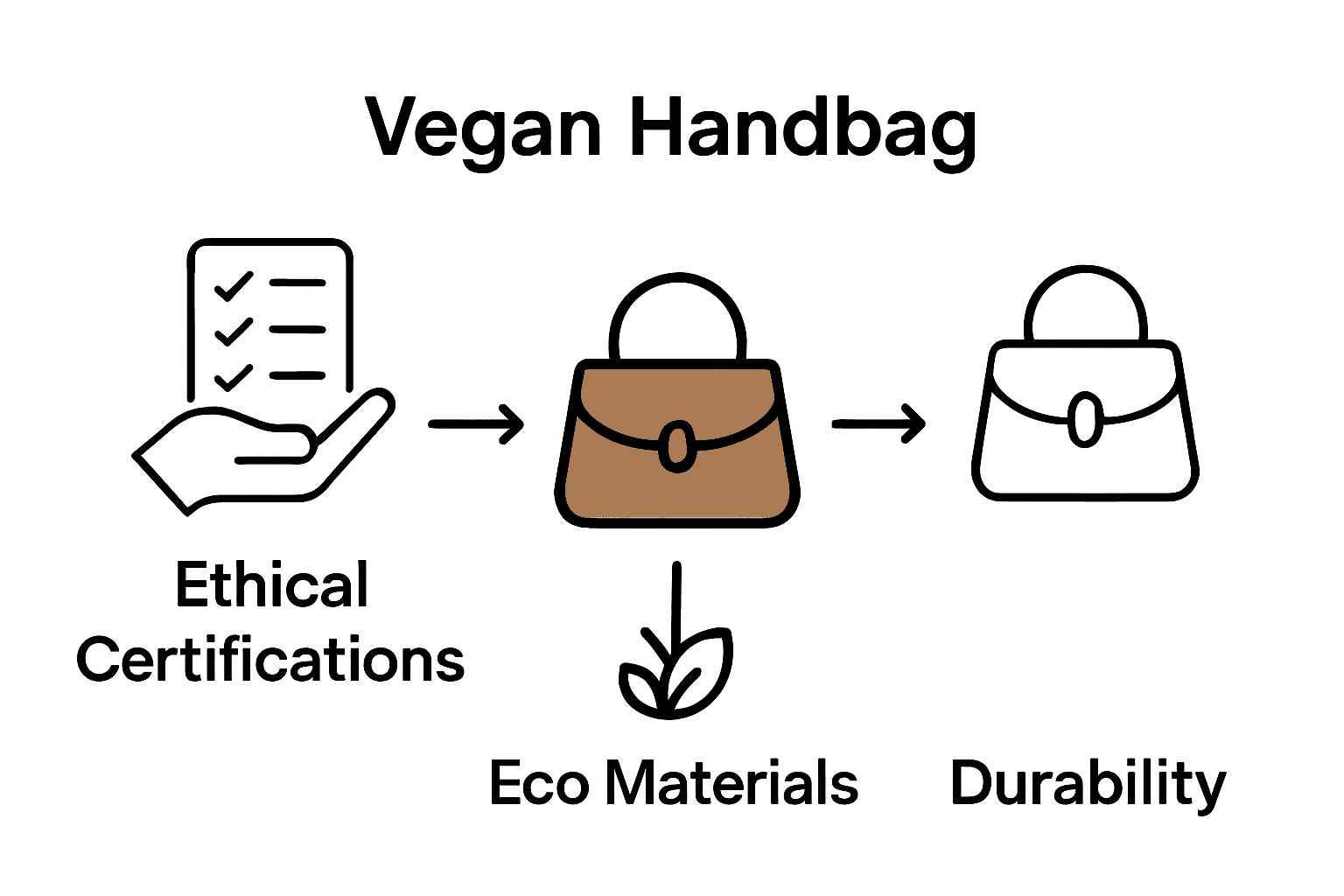 Infographic comparing certifications, materials, and durability for vegan handbags.