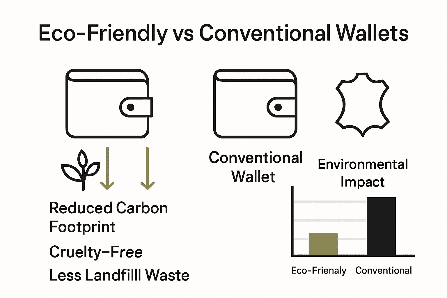 Infographic comparing key differences between eco-friendly and conventional wallets.