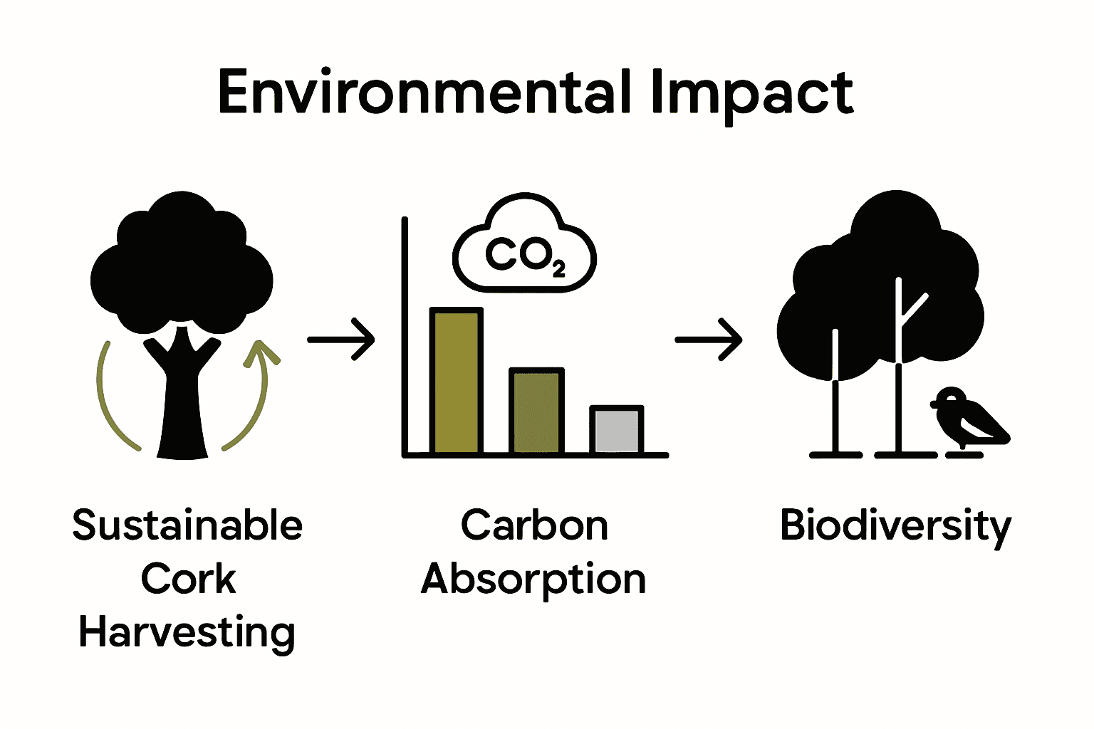 Infographic comparing cork, plastic, and aluminum stoppers’ environmental impact.