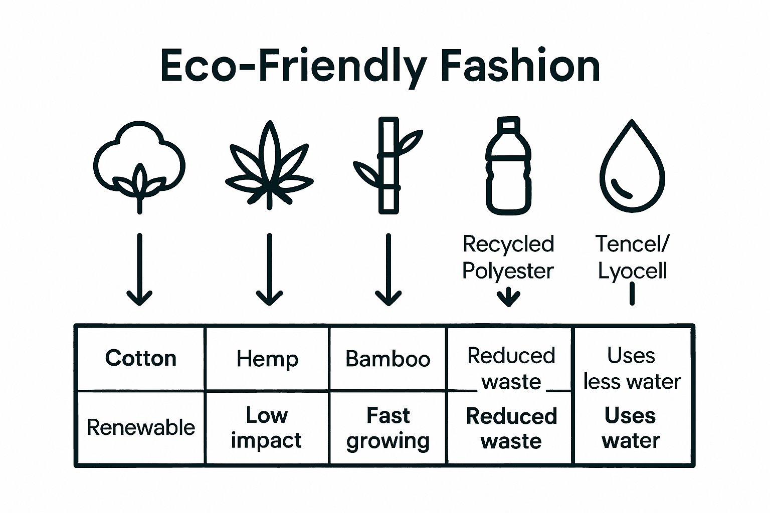 Infographic comparing key eco-friendly fashion fabrics