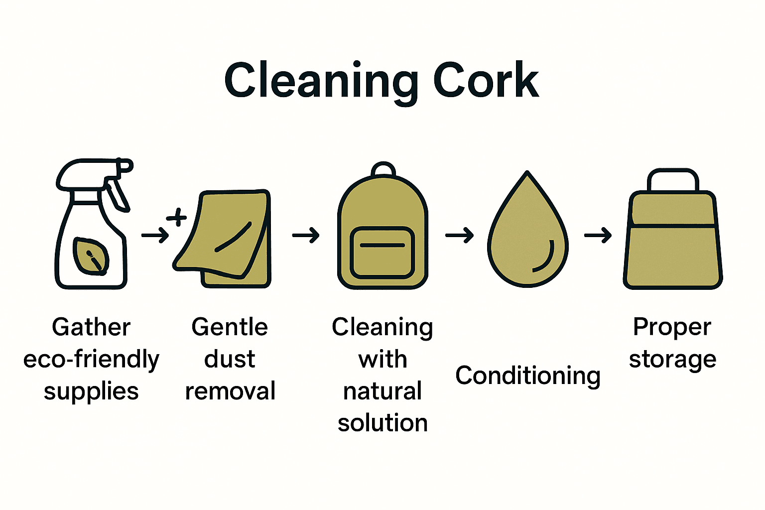 Five step infographic on natural cork backpack maintenance process
