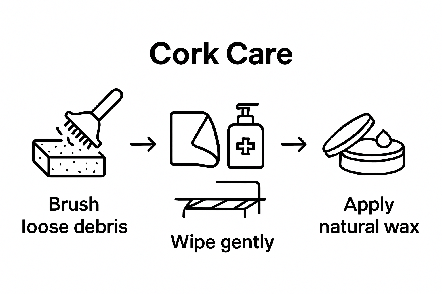 Infographic with natural cork care steps