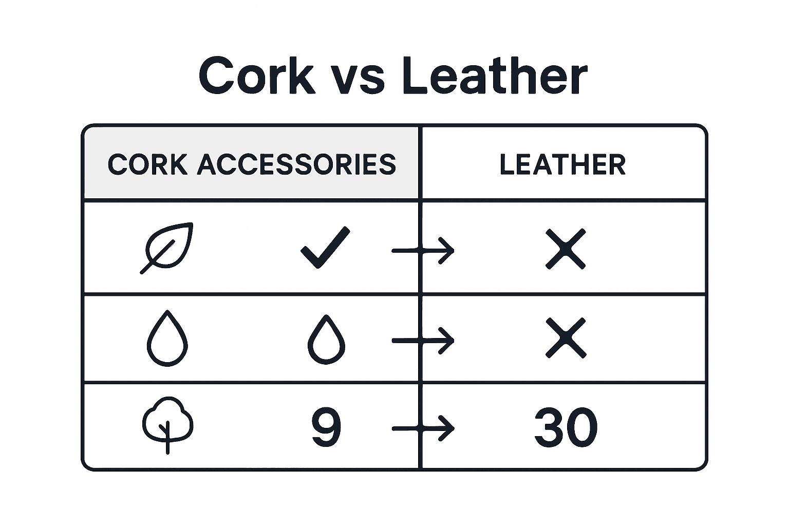 Infographic comparing cork and leather goods