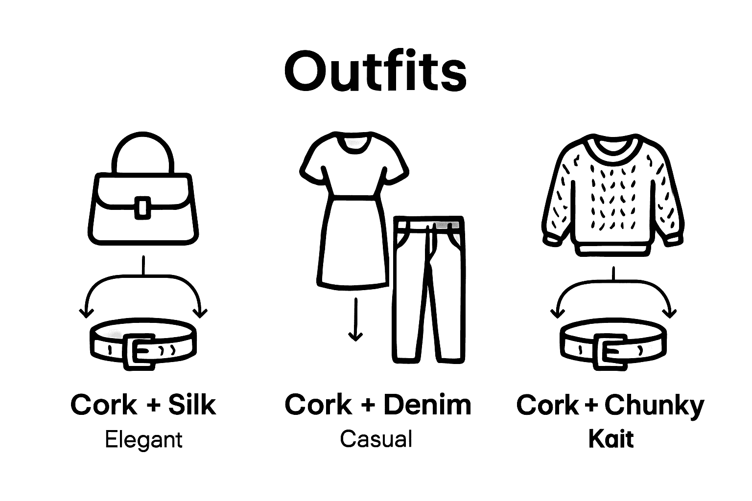 Infographic of outfits layering cork and fabrics
