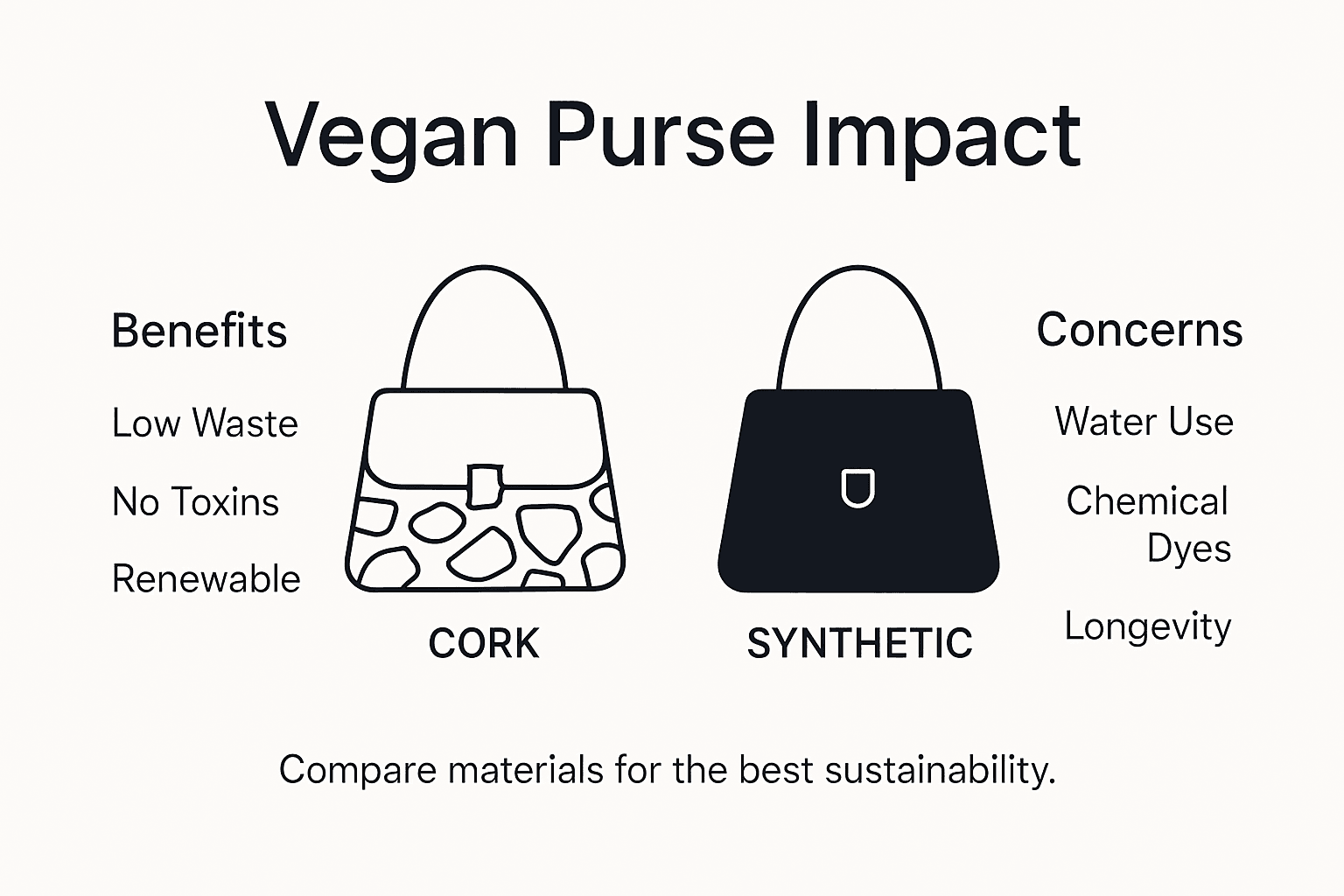 Infographic comparing vegan purse materials and impact