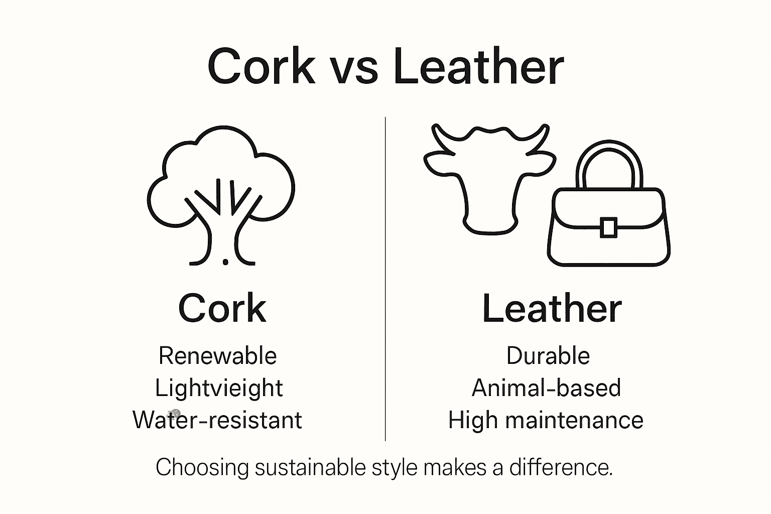 Infographic comparing cork and leather properties